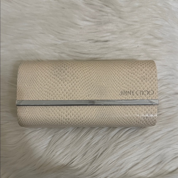 Jimmy Choo Textured Cream Clutch with Silver Accent - Picture 1 of 5